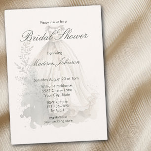 Aquarell Hochzeitskleid Brautparty Einladung