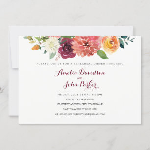 Aquarell-Hochzeitsprobe-Dinner im Herbst mit Blume Einladung