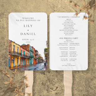Aquarell-Hochzeitsprogramm New Orleans Fächer