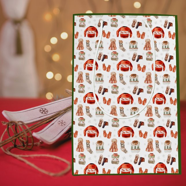 Aquarell Holiday Snow Ski Thema Geschenktasche Mittlere Geschenktüte (Von Creator hochgeladen)