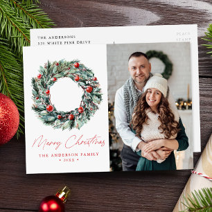 Aquarell Holly Berry & Greenery Weinkeller 2 Foto Feiertagspostkarte