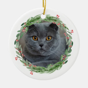 Aquarell Holly Jolly Weihnachten Haustier Foto Keramik Ornament