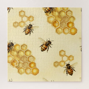 Aquarell-Honigbiene-Waben-Muster Puzzle