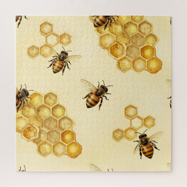 Aquarell-Honigbiene-Waben-Muster Puzzle (Vertikal)