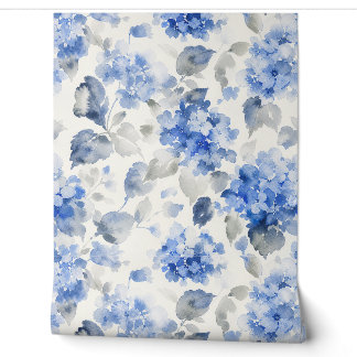 Aquarell-Hortensien-Blumenmuster in Kobaltblau Tapete