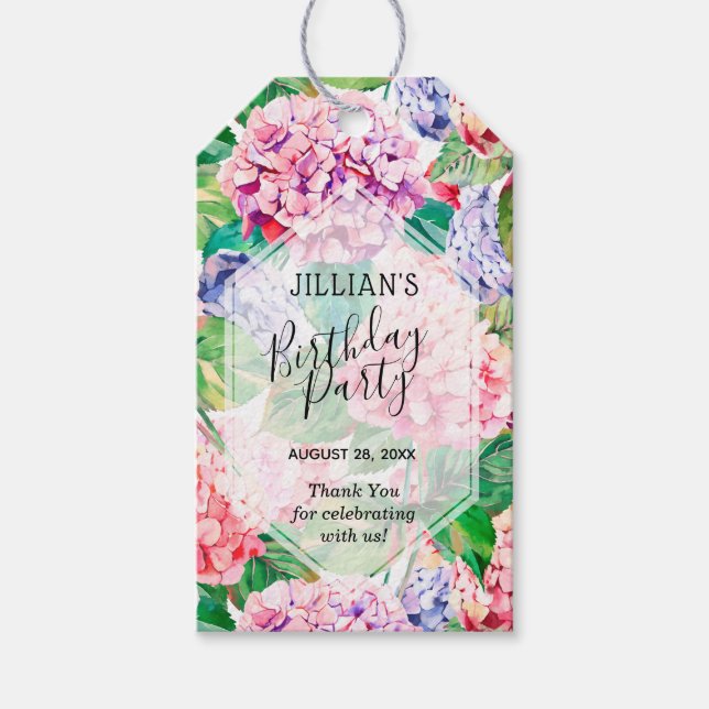 Aquarell Hortensien Florale Brautparty Geschenkanhänger (Vorderseite)