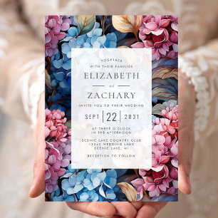 Aquarell-Hortensien Rosa Blau Hochzeit Einladung
