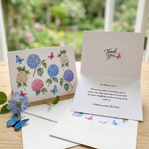 Aquarell Hortensien und Schmetterlinge Blumen Dank Dankeskarte