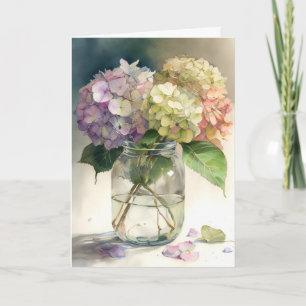 Aquarell-Hortensienblüten  Karte
