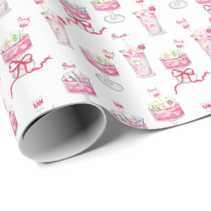 Aquarell Hot Pink Mahjong Cocktails Geschenkpapier