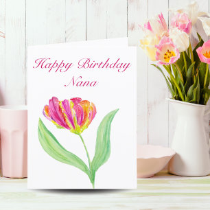 Aquarell-Hot-Pink-Tulpen-Geburtstagskarte für Nana Dankeskarte