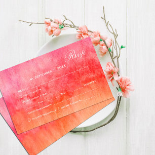 Aquarell Hot Pink und Orange Hochzeit RSVP  Karte