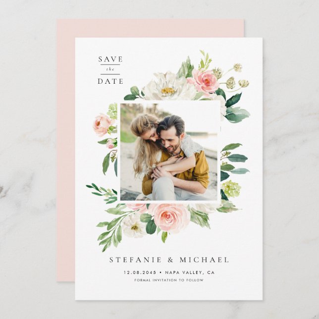 Aquarell Hübsch Garden Blume Foto Save The Date (Vorne/Hinten)