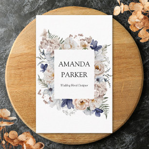 Aquarell Hübsche Beige Blaue Blumen Floral Visitenkarte