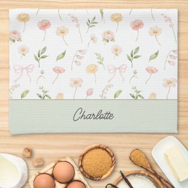Aquarell Hübsche Blumen Personalisierte Florale Geschirrtuch (Von Creator hochgeladen)