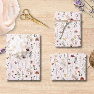 Aquarell Hübsche Wildblumen Blumenmuster Geschenkpapier Set