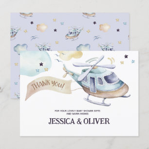 Aquarell-Hubschrauber-Party in Blau Danke-Karte Einladung