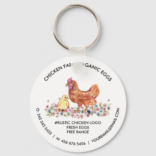 Aquarell-Hühnerfarm-Logo Bio Frischeier Schlüsselanhänger