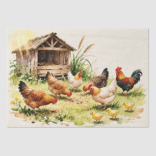 Aquarell Hühnerhof Hühner Seidenpapier