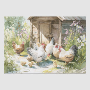 Aquarell Hühnerhof Hühner Seidenpapier