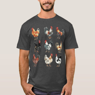 Aquarell-Hühnerrassen Hahn Henne Geflügelhof T-Shirt
