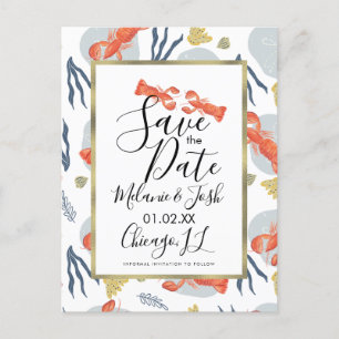 Aquarell-Hummer-Floral-Save-the-Date  Postkarte