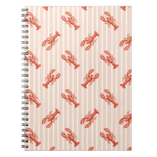 Aquarell-Hummer-Muster auf weichen rosa Streifen Notizblock