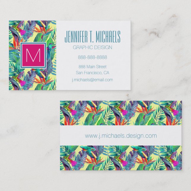 Aquarell Humminbirds im Monogramm des Dschungel-| Visitenkarte (Vorne/Hinten)
