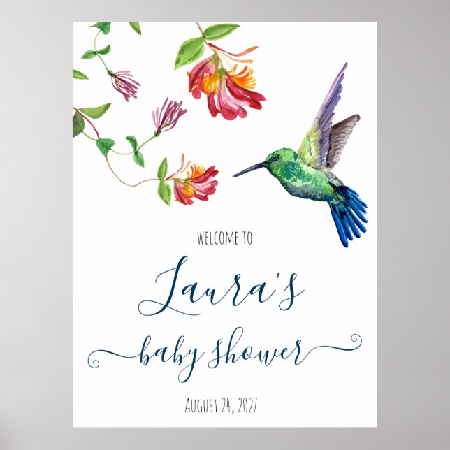 Aquarell Hummingbird Baby Dusche Willkommen Poster (Vorne)