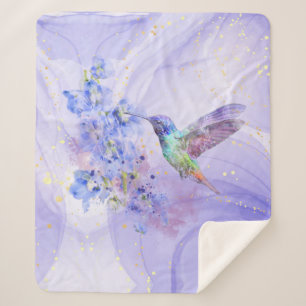 Aquarell Hummingbird Lila Blue Garden Blume Sherpadecke