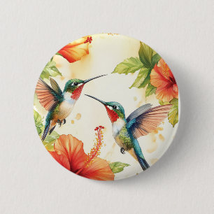 Aquarell Hummingbird und Blume Design Button