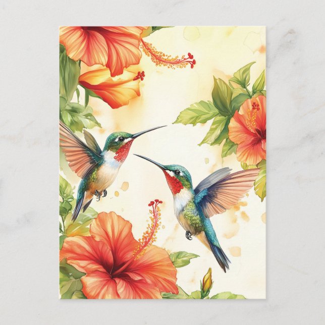 Aquarell Hummingbird und Blume Design Postkarte (Vorderseite)