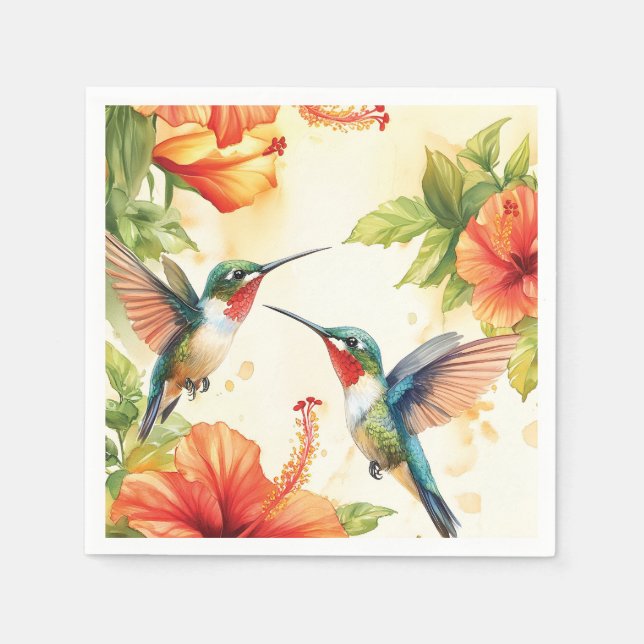 Aquarell Hummingbird und Blume Design Serviette (Vorderseite)