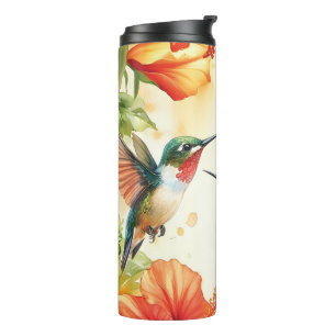 Aquarell Hummingbird und Blume Design Thermosbecher