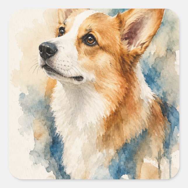 Aquarell Hund Quadratischer Aufkleber (Vorderseite)
