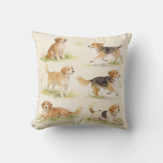 Aquarell-Hunde-Blumen-Quartett Kissen