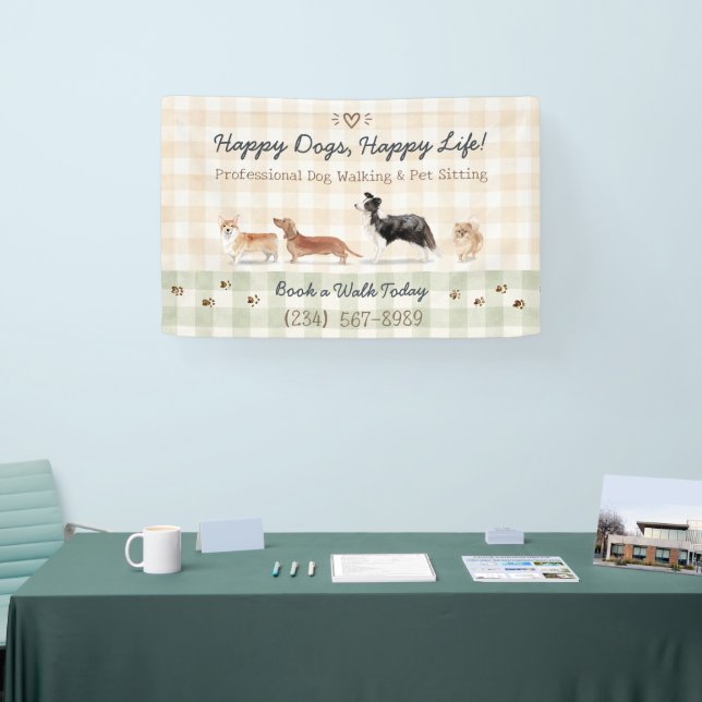 Aquarell-Hunde Gingham Pet Care Display Banner (Messe)