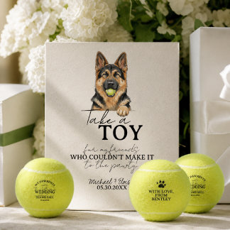 Aquarell-Hunde-Hochzeit-Tennisball-Geschenk Sockelschild