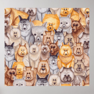 Aquarell-Hunde: Whimsical nahtloses Vergnügen Poster