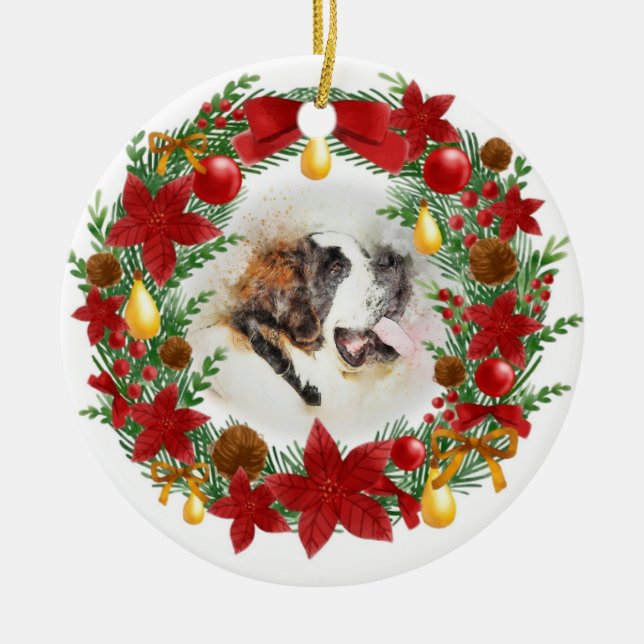 Aquarell-Hundeweihnachtsverzierung Keramikornament (Vorne)