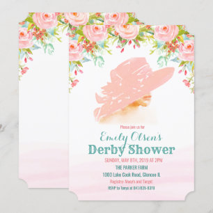 Aquarell-Hut Floral Derby-Dusche Einladung