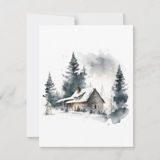 Aquarell-Hütte im Schnee-Weihnachtsgrußkarte Feiertagskarte