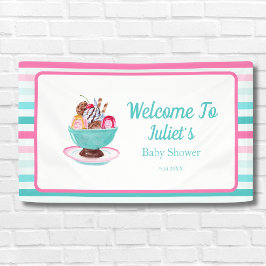 Aquarell Ice Cream Sundae Kinderdusche Willkommen Banner