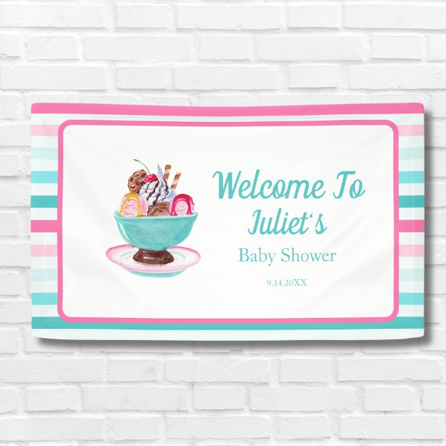 Aquarell Ice Cream Sundae Kinderdusche Willkommen Banner (Von Creator hochgeladen)