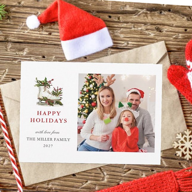 Aquarell Ice Skate Familienurlaub Foto Feiertagskarte (Von Creator hochgeladen)