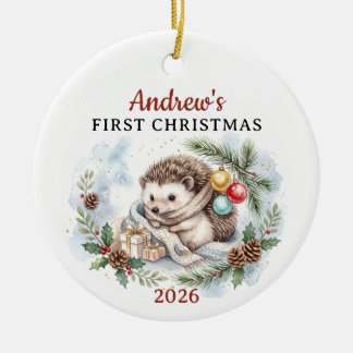 Aquarell-Igel-Baby-Erstes-Weihnachten-Individuell Keramik Ornament