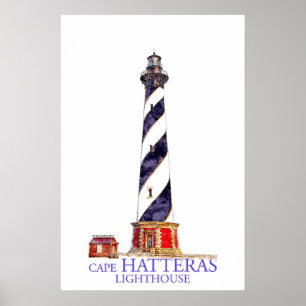 Aquarell-Illustration Cape Hatteras Leuchtturm Poster