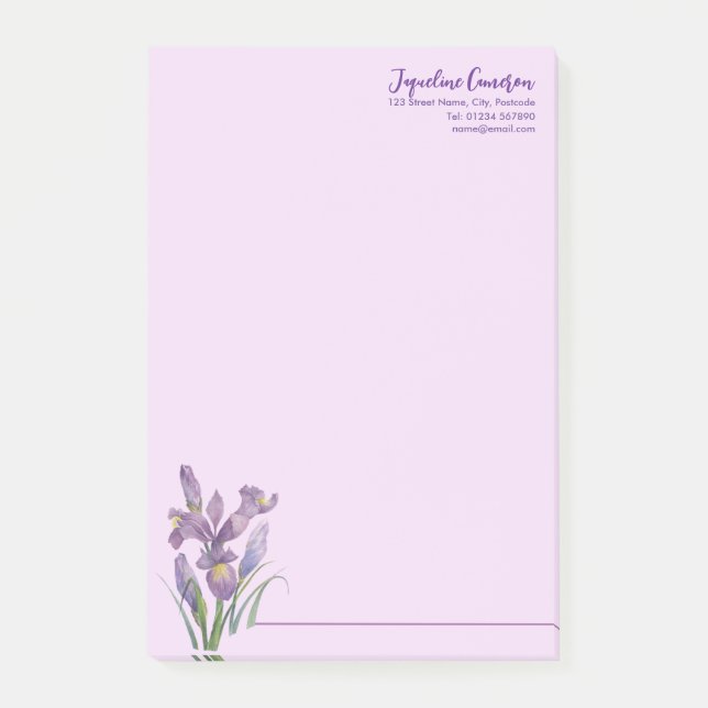 Aquarell-Illustration der violetten Iris Post-it Klebezettel (Vorderseite)
