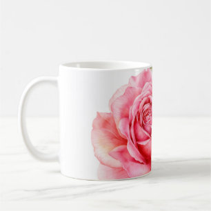 Aquarell-Illustration einer zarten rosa Rose mi Kaffeetasse