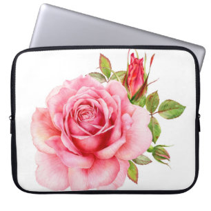Aquarell-Illustration einer zarten rosa Rose mi Laptopschutzhülle